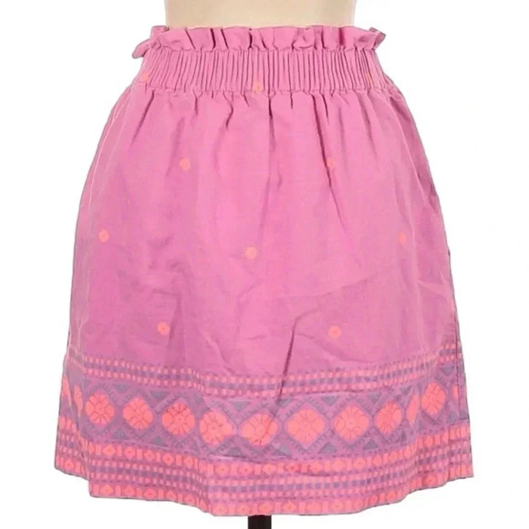 J. Crew Pink Linen Blend Mini Skirt Aztec Southwestern Boho Print Size 2 XS - Picture 2 of 5
